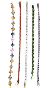LOT (5) STERLING SILVER W/ GEMS BRACELETS