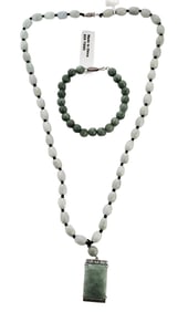 LADYS JADE & STERLING BRACELET & NECKLACE