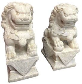 PAIR OF ASIAN STYLE CARVED STONE FOO LIONS