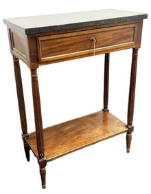 FRENCH LOUIS XVI 18TH C. MAHOGANY MARBLE TOP TABLE