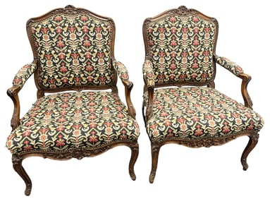 FRENCH LOUIS XV WALNUT ARMCHAIRS, CA. 18TH C.