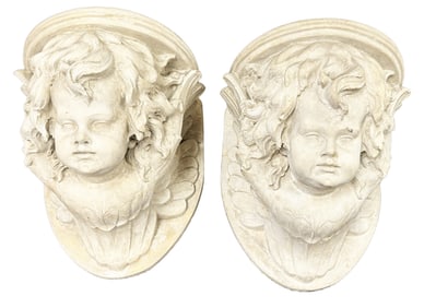 PAIR OF 19TH C. ANGEL FACES/ WALL SCONCES