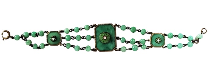 ART DECO STYLE GREEN STONE/ENAMELED BRACELET