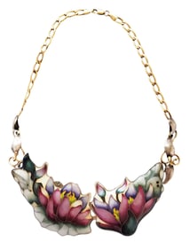 LADYS 18KT & STERLING SILVER ENAMELED NECKLACE
