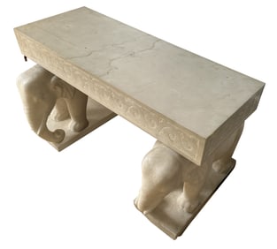 ASIAN STYLE CARVED MARBLE ELEPHANT BENCH