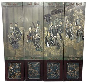CHINESE FOUR PANEL LACQUERED SCREEN, 19TH C.