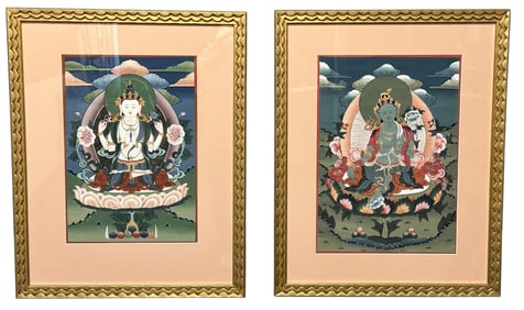 LOT OF (2) 20TH C. TIBETAN FRAMED TANKAS
