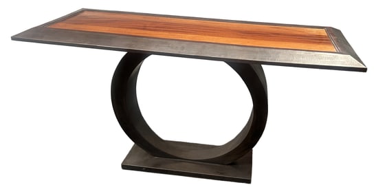 MARK STASZ MAHOGANY AND STEEL TABLE