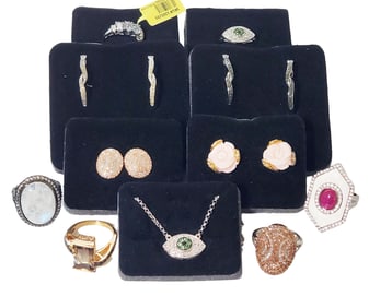 STERLING SILVER LOT OF (11) LADYS RINGS/EARRINGS