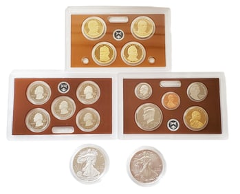 LOT OF COINS- PROFF SETS, AMERICAN EAGLE SILVER