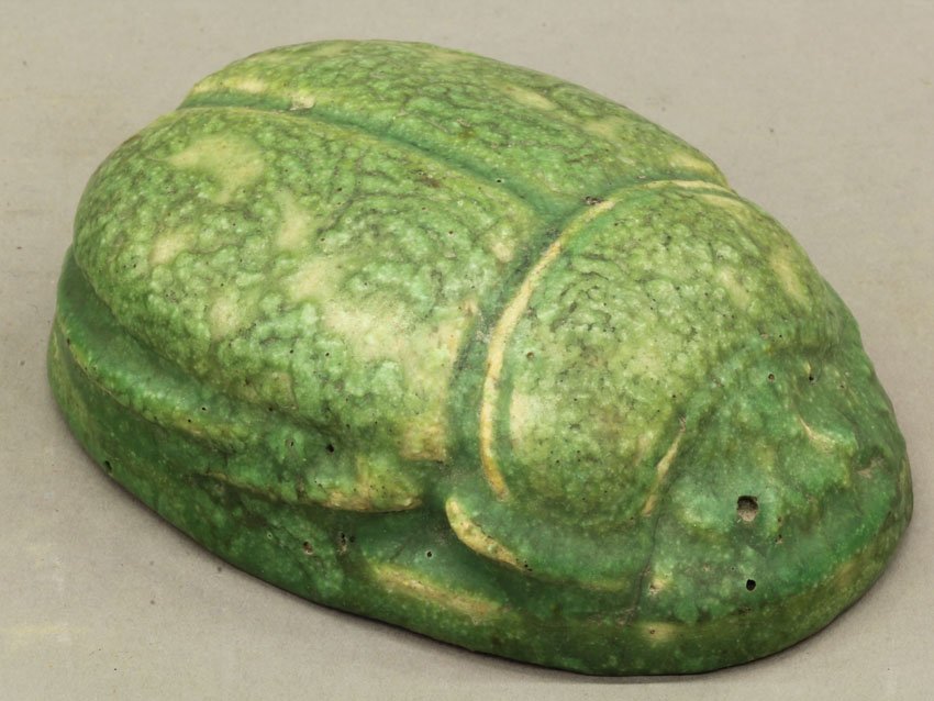 GRUEBY GREEN MAT PAPERWEIGHT length- 4 1/8" note- chip : GRUEBY GREEN MAT PAPERWEIGHT length- 4 1/8" note- chip on bottom