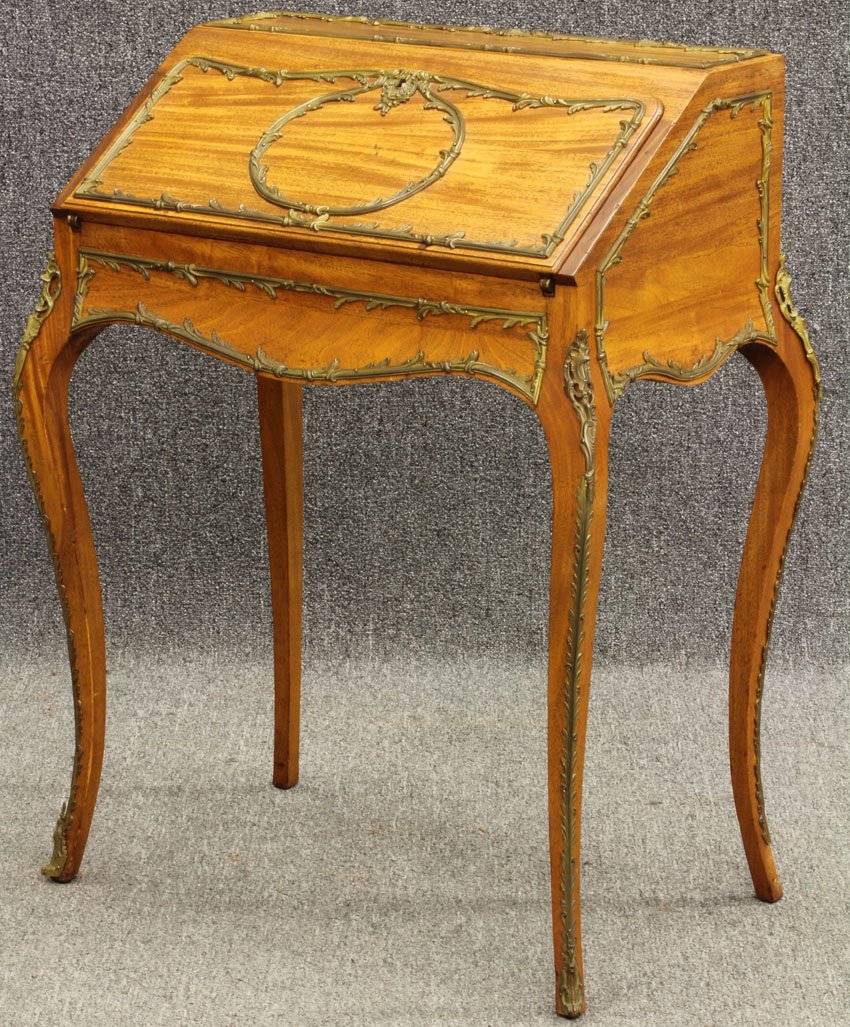 FRENCH LOUIS XV STYLE SECRETARY DESK with metal mounts : FRENCH LOUIS XV STYLE SECRETARY DESK with metal mounts circa late 19th century height- 36 1/2", width- 26"