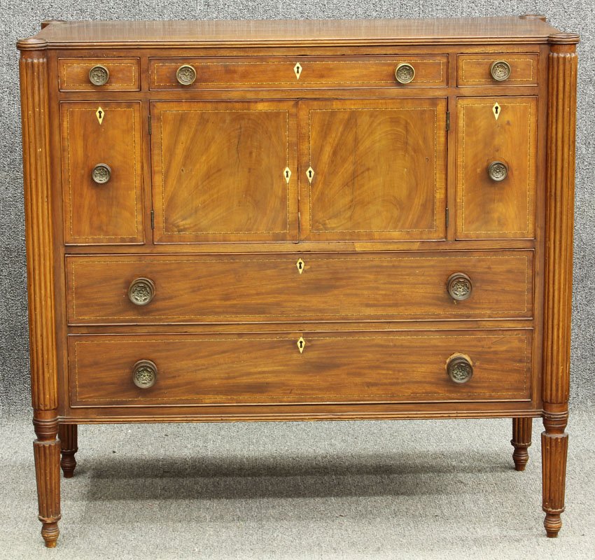 EARLY AMERICAN HEPPLEWHITE INLAID DRESSER circa 1820 he: EARLY AMERICAN HEPPLEWHITE INLAID DRESSER circa 1820 height- 41", width- 44"