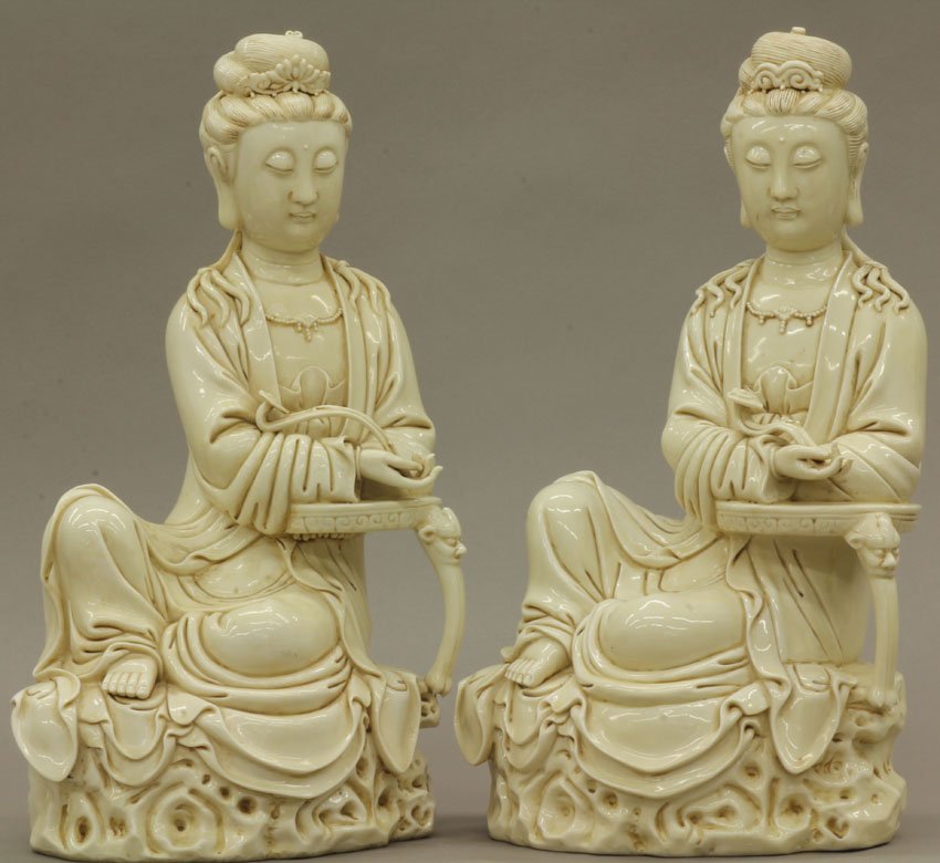 PAIR OF CHINESE BLANC DE CHEIN FIGURES height- 16": PAIR OF CHINESE BLANC DE CHEIN FIGURES height- 16"