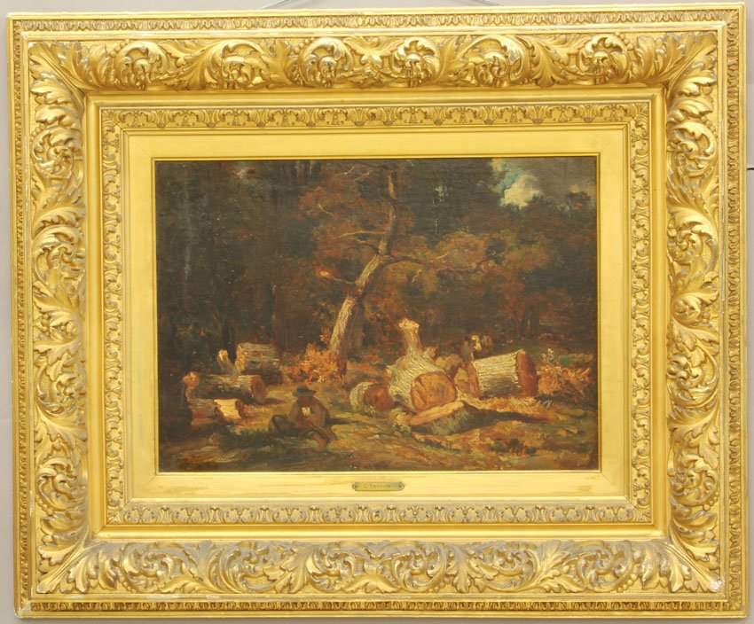 C. TROYON, OIL ON BOARD Wooded Landscape sight- 16" x 2: C. TROYON, OIL ON BOARD Wooded Landscape sight- 16" x 22"