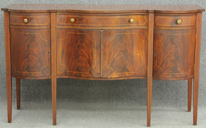 AMERICAN HEPPLEWHITE MAHOGANY INLAID SIDEBOARD circa 18: AMERICAN HEPPLEWHITE MAHOGANY INLAID SIDEBOARD circa 1820-1840 height- 42", width- 70"