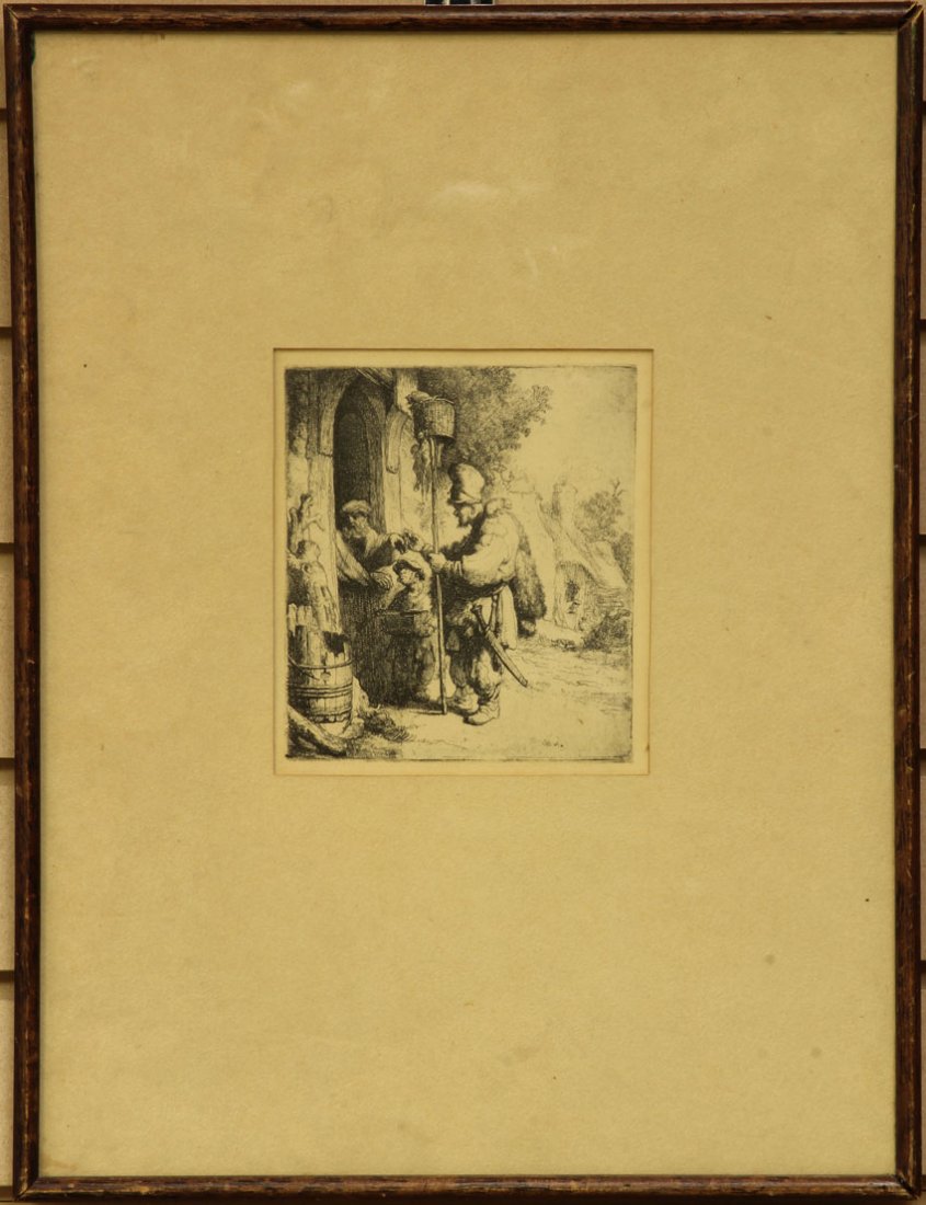 REMBRANT RE-STRIKE ETCHING circa 19th century sight- 4 : REMBRANT RE-STRIKE ETCHING circa 19th century sight- 4 3/4" x 5 1/2"
