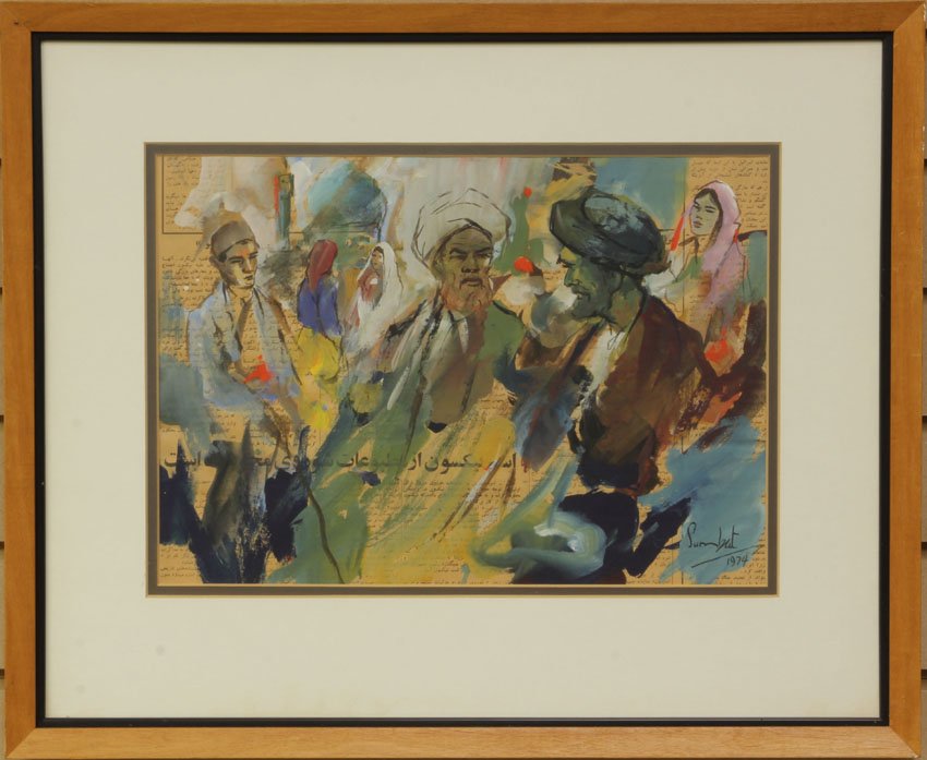MID-20TH CENTURY WATERCOLOR Middle Eastern figures arti: MID-20TH CENTURY WATERCOLOR Middle Eastern figures artist signed sight- 10" x 14"