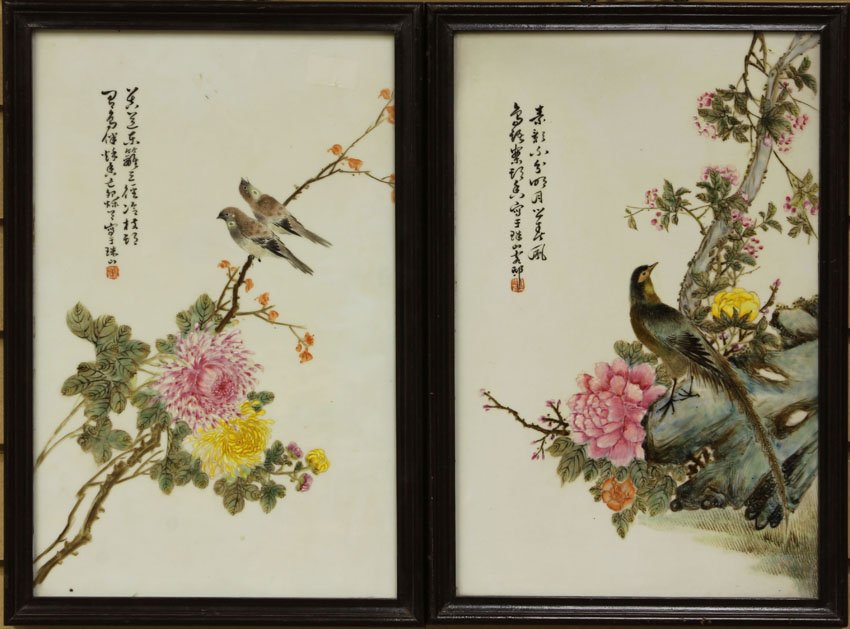 PAIR OF CHINESE PORCELAIN PAINTED PLAQUES circa early 2: PAIR OF CHINESE PORCELAIN PAINTED PLAQUES circa early 20th century sight- 9 1/2" x 15"