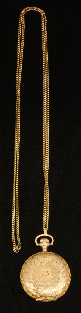 ELGIN 14KT LADIES POCKET WATCH note- chain is metal: ELGIN 14KT LADIES POCKET WATCH note- chain is metal