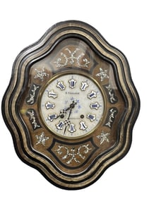 FRENCH BAKER'S CLOCK W/ MOTHER OF PEARL INLAY
