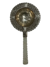 CHINESE WHITE JADE & SILVER TEA STRAINER