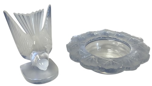 LOT OF (2) LALIQUE- BOWL & BIRD SCULPTURE