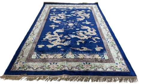 CHINESE SILK & WOOL CARPET W/ DRAGONS