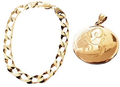14KT CHAIN BRACLET & PENDANT- LOT OF (2)