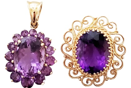 AMETHYST 14KT Y.G. PENDANTS- LOT OF (2)