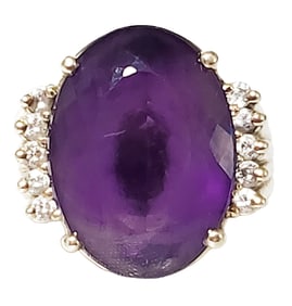 LADYS AMETHYST & DIAMOND 14KT RING