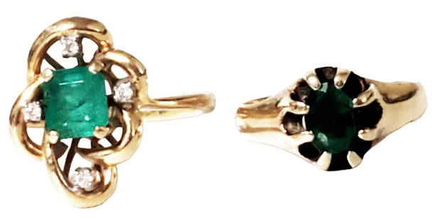 LOT OF (2) 14KT EMERALD RINGS: (1) with Diamonds Ring size- 4-6 Weight- 6.2 grams Shipping U.S. $20 plus insurance