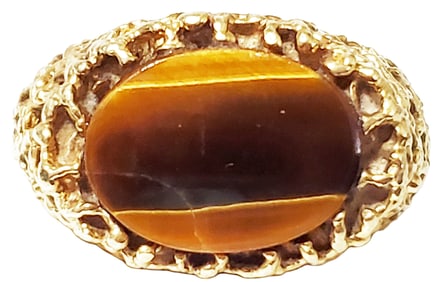 18KT TIGER EYE SET Y.G. RING