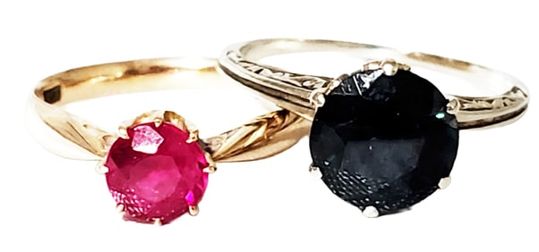 LOT OF (2) 14KT SAPPHIRE & RUBY RINGS