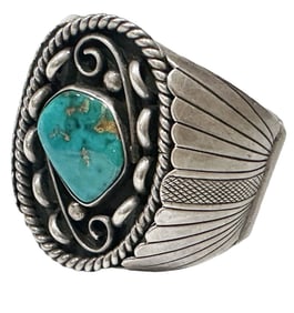 NATIVE AMERICAN SILVER TURQUOISE CUFF (TOM BAHE)