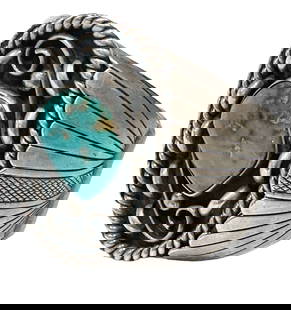 NATIVE AMERICAN SILVER TURQUOISE CUFF (TOM BAHE): Weight- 17.2 grams Inner measurement- 2" Shipping U.S. $20 plus insurance
