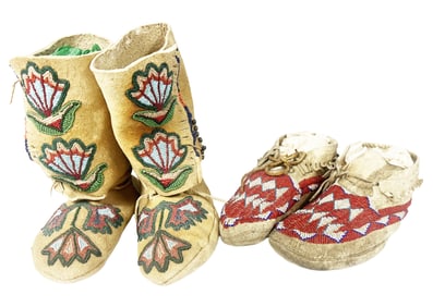 NATIVE AMERICAN BEADED MOCCASINS/ BOOTS- (2)