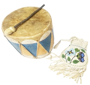 NATIVE AMERICAN DRUM/ BEADED BAG