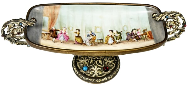 FRENCH CHAMPLEVE 19TH C. PORCELAIN PAINTED DISH