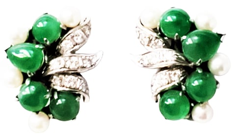 LADYS JADE, DIAMOND & PEARL EARRINGS