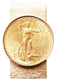 1924 STANDING LIBERTY $20 GOLD COIN/14KT CLIP