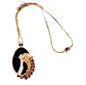 ERTE SIGNED 14KT PENDANT Y.G. NECKLACE W/ AMTHEYST