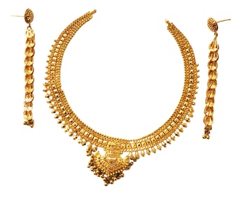 LADYS 22KT Y.G. NECKLACE & EARRING SET