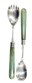 PAIR OF SILVER AND NEPHRITE HANDLE UTENSILS