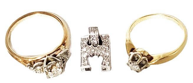 LOT OF (3) 14KT Y.G. DIAMOND RINGS, PENDANT