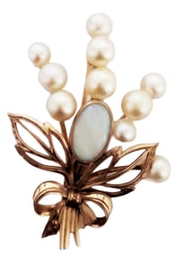 LADYS 10KT OPAL & PEARL PENDANT