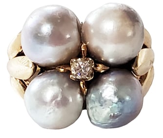 LADYS 14KT DIAMOND & PEARL RING