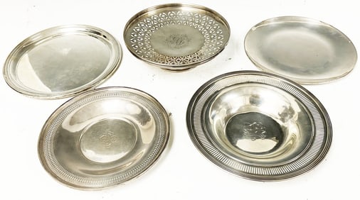 STERLING SILVER LOT OF (5) PLATES, PLATEAU