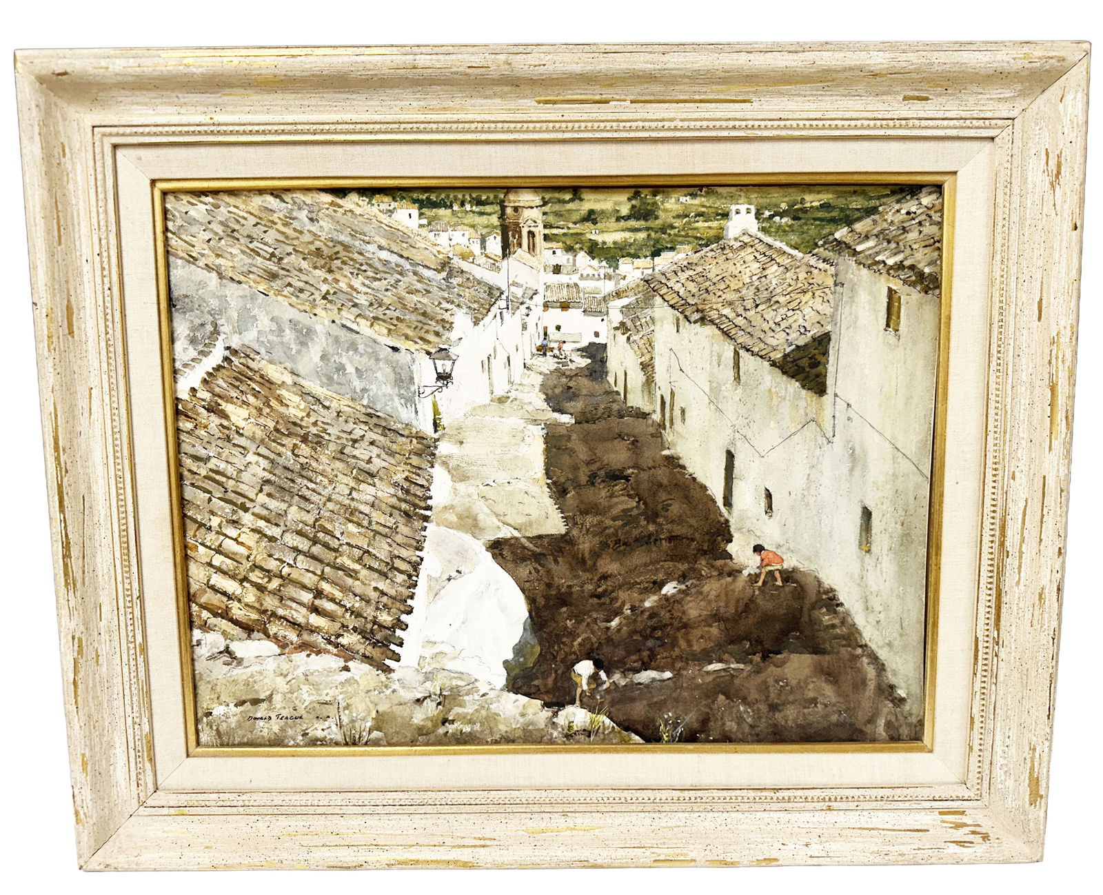 DONALD TEAGUE () WATERCOLOR: Title- #40 A Back Street of Loja Sight- 18" x 24" Overall- 26" x 31" Third party shipping only for this lot