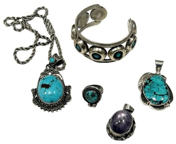 LOT OF (5) PCS. SILVER JEWELRY-CUFF, NECKLACE